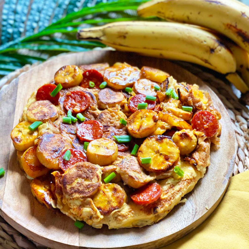 Recette plat Tortilla de banane plantain au chorizo