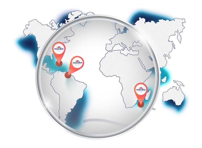 carte monde de la localisation des produits Macéo