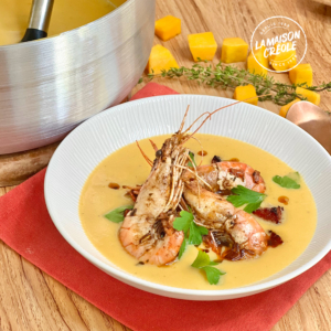 Recette antillaise - Velouté de giraumon, ouassous et chorizo