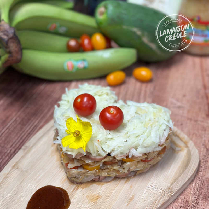 recette Saint Valentin : mille-feuille de banane verte et chiquetaille de morue